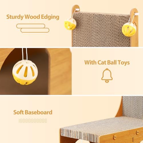 YEMOO ​Cat Scratcher, Cat Scratching Board, L Shaped Vertical Cat Scratcher for Wall and Couch Protection, Cat Cardboard Scratcher with 4 Ball Toys for Indoor Cats - Image 4