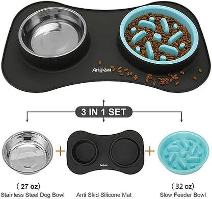 Slow Feeder Dog Bowls 3 in 1 Stainless Steel Food Water Bowl to Slow Eating - Image 5