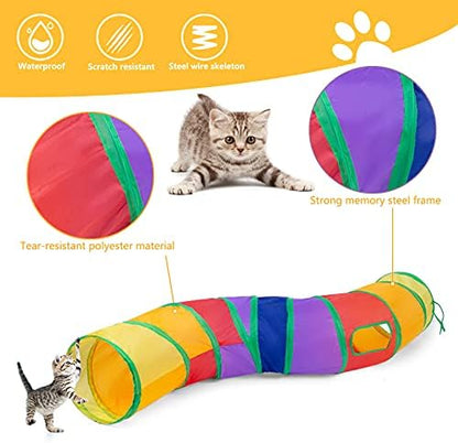 Sheldamy Cat Tunnel, S-2-Way Cat Tunnels for Indoor Cats, Collapsible Cat Play Tunnel, Interactive Toy Maze Cat House with 1 Play Ball for Cats, Puppy, Kitty, Kitten, Rabbit (Multicolor) - Image 3