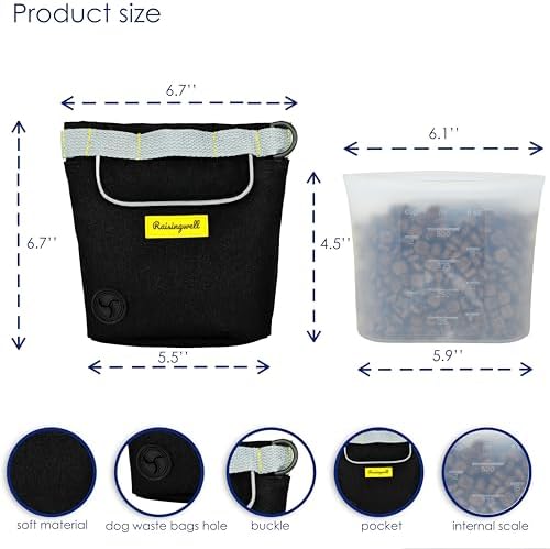 Raisingwell Dog Treat Pouch for Pet Walking and Training with Clicker 2 Cup Silicone Bag Small Fanny Pack Holder for Puppy Snack Dispenser Kit for Leash and Outdoor Use (Black) - Image 2