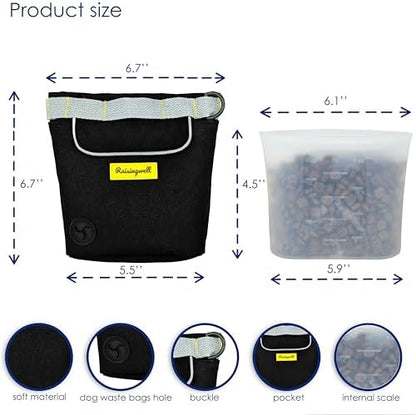 Raisingwell Dog Treat Pouch for Pet Walking and Training with Clicker 2 Cup Silicone Bag Small Fanny Pack Holder for Puppy Snack Dispenser Kit for Leash and Outdoor Use (Black) - Image 2