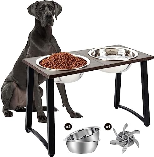 Elevated Dog Bowls for Large Dogs with Slow Feeder, 2 Stainless Steel Dog Bowls -101oz, 16.5" Tall Raised Dog Food Water Bowl Stand for Large Breed, Extra Large Dogs by TIDANT