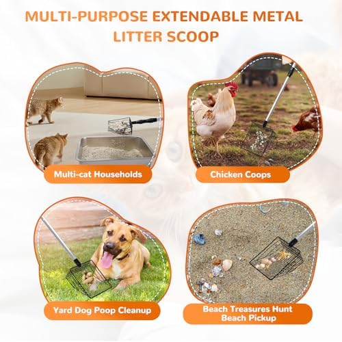 PETOCAT Metal Cat Litter Scoop with Holder, 43" Extendable Long Handle Cat Scooper for Litter Box, Solid & Durable, Deep Shovel for Fast Sifting, Large Pet Pooper Scooper for Kitty/Outside Dog Poop - Image 6