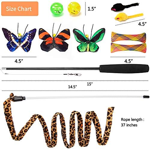 AWOOF Butterfly Cat Wand Cat Toys Set, Realistic Crinkle Catnip Butterflies Kitten Toys with Retractable Interactive Cat Wand 11 PCS Cat Toys for Indoor Cats - Image 6
