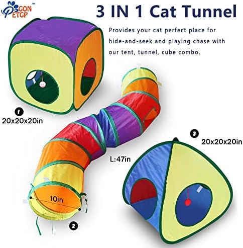 GONPETGP Cat Tunnel and Cubes Combo, Indoor Cat Tunnels with Play Ball, Interactive Crinkle Collapsible Tent and Cubes, All in One Set of 3 - Image 2