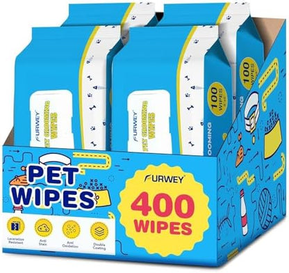 FURWEY 400PCS Pet Wipes for Dogs, Clean Paws and Butt Ears Eyes, 8x8 Inch by FURWEY