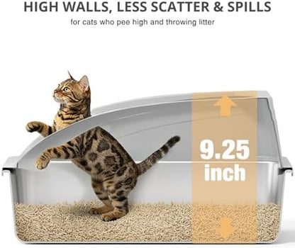 Stainless Steel Cat Litter Box with Lid, Metal Kitty Litter Box with Scoop, Non-Stick Base, Easy to Clean for Cat, Rabbit, Guinea Pigs and Hamsters - Gray - Image 2