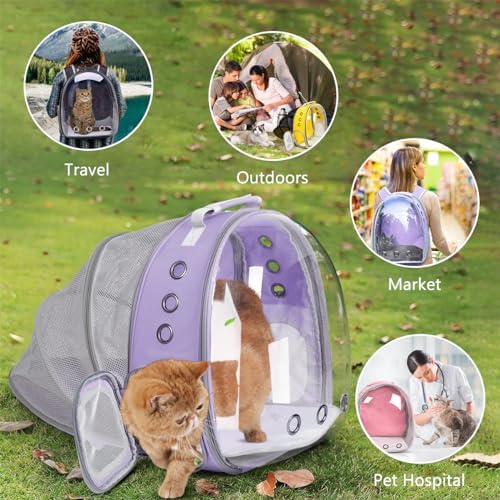 Expandable Cat Carrier Backpack with Bubble Window, Purple - Image 4