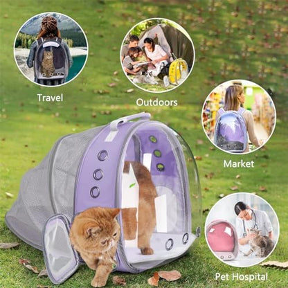 Expandable Cat Carrier Backpack with Bubble Window, Purple - Image 4