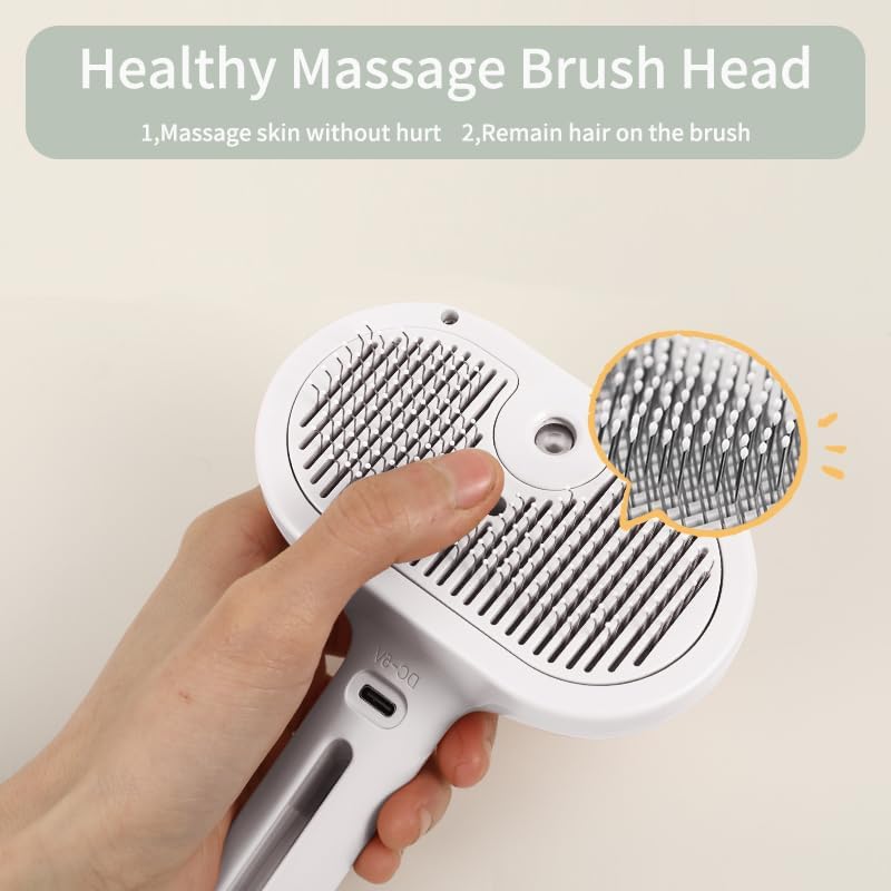 ORIGENCE Steam Brush for Long Haired Pets - Self Cleaning Grooming Tool for Cats and Dogs to Reduce Shedding, Static and Flying Fur, White - Image 4