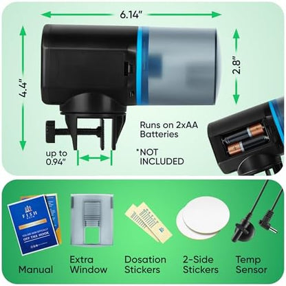 FISHNOSH Automatic Fish Feeder for Aquarium with Digital Thermometer - 2026 Auto Fish Food Dispenser Programmable, Vacation Feeder for Fish, Adjustable Portions, Auto Fish Feeder for Small & Big Tanks - Image 6