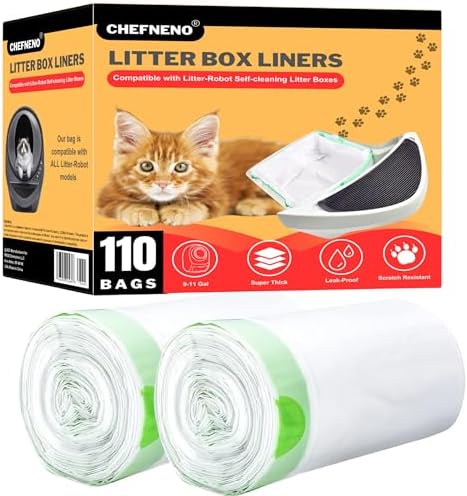 Cat Litter Box Liner Bags Compatible with Litter-Robot Waste Drawer Heavy Duty Waste Drawer Liners for Self-Cleaning Pet Kitty Litter Box Drawer 9-11 Gallons (White Drawstring (110 ct.)) by CHEFNENO