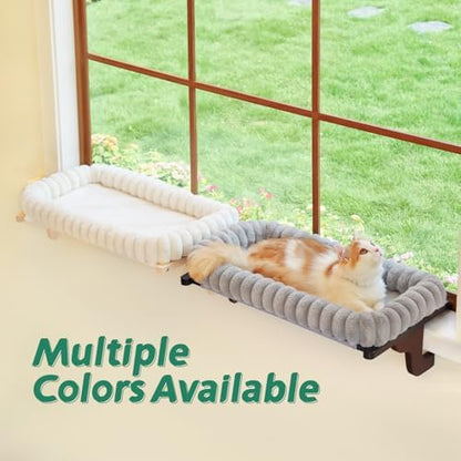 Zakkart SnugCloud Cat Perch for Windowsill (Dark Stained Wood/Gray, M) - Image 3