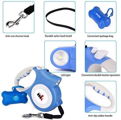 Retractable Dog Leash with LED Light Makife 5m Extendable Dog Lead for Small Medium Puppis up to 25kgs, One-Hand Brake & Lock System, Ergonomic Handle - Blue - Image 5