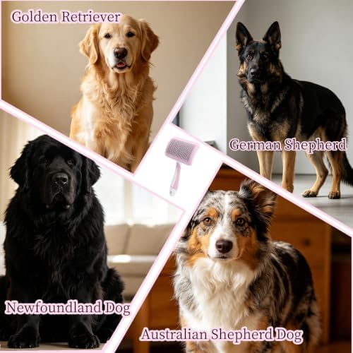 Self-Cleaning Slicker Dog Brush for Large Long-Haired Breeds （Light Pink） - Image 3