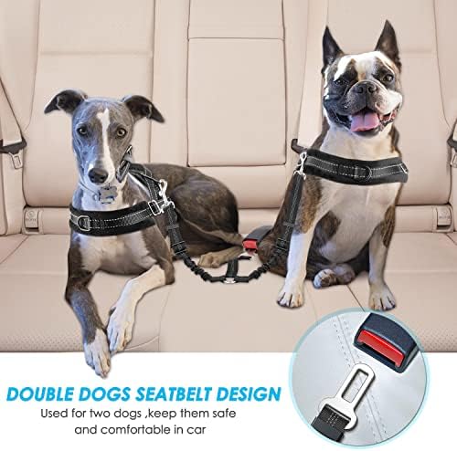 SlowTon Double Dog Seat Belt for Car with Elastic Bungee Buffer, Adjustable - Image 2