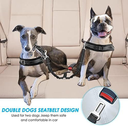 SlowTon Double Dog Seat Belt for Car with Elastic Bungee Buffer, Adjustable - Image 2