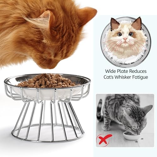 Cat Bowls, Elevated Bowl, Raised Ceramic Dish with Metal Stand, Pet Water or Food Feeding Station for Indoor Cats, Kitten,Dishwash Safe - Image 2