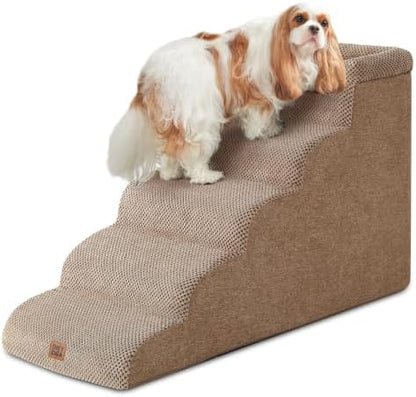 EHEYCIGA 5-Step Curved Dog Stairs for High Beds 20.7" H, Camel by EHEYCIGA