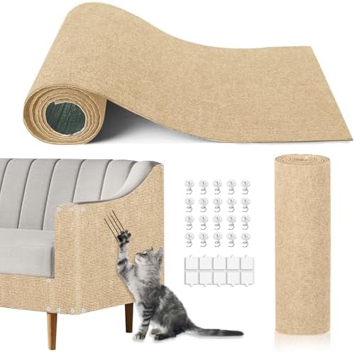 Cat Scratch Mat,118.5"x15.9" Trimmable Self-Adhesive Cats Scratch Carpet,Couch Protector from Cats Claw, Cat Scratch Furniture Protector, Indoor Furniture Protection for Chair, Wall, Sofa (Beige) by TEBANTY
