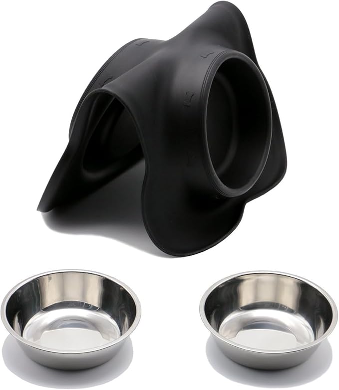 Pet Deluxe Dog Bowls Stainless Steel Bowls with No Spill Skid Resistant Silicone Mat, 24oz 48oz Dog Food and Water Bowl Set Feeder for Small Medium Large Size,Dogs,Cats Pets Puppy Dish