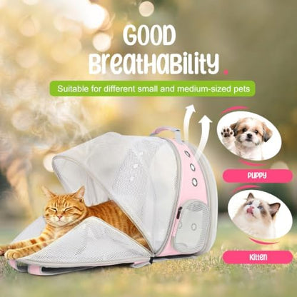 Dual Expandable Large Cat Backpack Carrier, Pink - Image 4