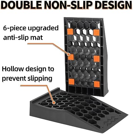 OULEME 2.44" Lift Low Profile Car Service Tire Ramps, 17"x9.5"x3.1", 2PK - Image 4