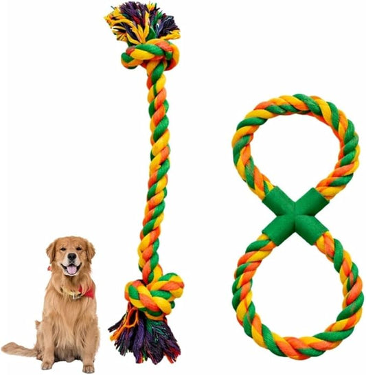 2-Pack Heavy Duty Dog Rope Toys for Large Dogs, Double Knot Rope and Figure-8 Rope Toy, Indestructible Chew & Tug Toys, Teeth Cleaning Cotton Rope Set (2-Pack Set)