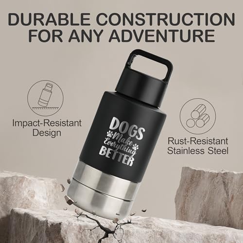 KEWIXY Insulated Dog Travel Water Bottle With Detachable Bowls, Ideal Gifts for Dog Lovers, Portable Water Bottle Dispenser, For Walking, Hiking, Camping, Outdoor (Black:Dogs Better, 32 Oz) - Image 3