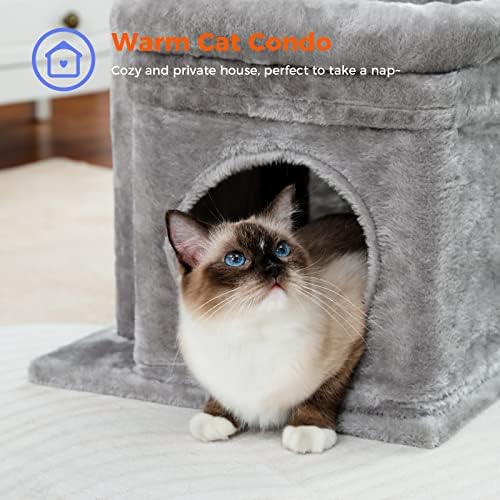 PEQULTI Small Cat Tree Tower for Indoor Cats, Sisal Post & Cozy Condo, Grey - Image 3