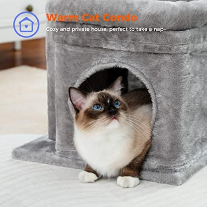 PEQULTI Small Cat Tree Tower for Indoor Cats, Sisal Post & Cozy Condo, Grey - Image 3