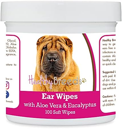 Healthy Breeds Chinese Shar Pei Ear Cleaning Wipes with Aloe & Eucalyptus for Dogs 100 Count by HealthyBreeds