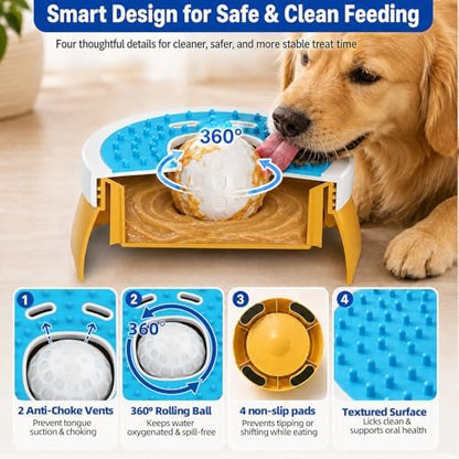 KILIN Slow Feeder Dog Licking Bowl with Rolling Ball,4 Non-Slip Pads,8fl oz - Image 4