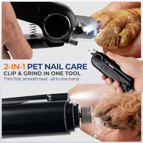 2-in-1 Dog Nail Clippers Grinder, HRC-48 Deep-U Blade for Thick Nails, LED - Image 2