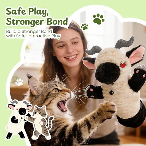 Cat Wrestling Glove, 22 inch Cat Puppet Wrestler with 3 Catnip Pouches & 3 Layer Resistant Protection, Interactive Cat Toy with Removable Bell for Boredom Relief & Mental Stimulation, Sheep - Image 6