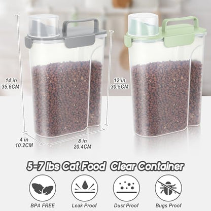 LEAWALK Cat Dog Food Storage Container Upgraded Large Nozzle, BPA-Free 5Lbs/6Qt/5L Plastic Pet Food Storage Container With 4 Sealed Clasps and Handle, Easy to Clean and Carry-2 Pack Gray+Green - Image 2