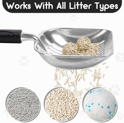 Showvigor Cat Litter Scoop, Metal Cat Scooper, Plastic Handle Scoop, Sifting Shovel – Heavy Duty Aluminum Alloy Litter Box Scoop with Deep Mesh, Design for Easy Waste Removal and Cleaning, (Black) - Image 3