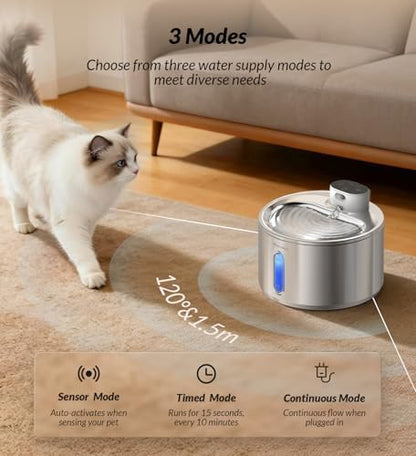 Cat Water Fountain Stainless Steel,135fl-oz/4L Wireless Cat Fountain Battery Operated Pet Fountain with 5 Filters for Dogs Cats Indoor - Image 3