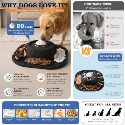 Dog Lick Bowl with Interactive Rolling Ball & Slow Feeder, Black - Image 2