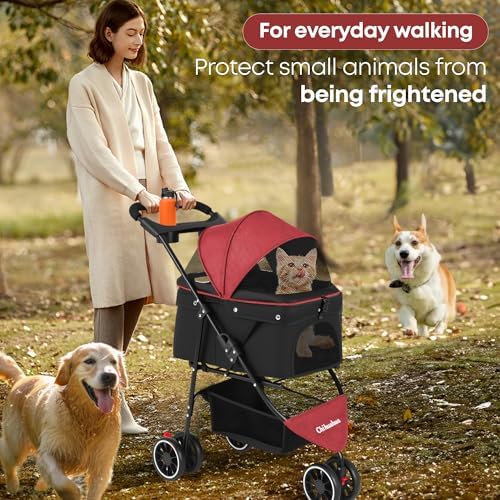 Pet Stroller,Dog Stroller for Small Medium Dogs Cats,3 Wheels,Red+Black - Image 5