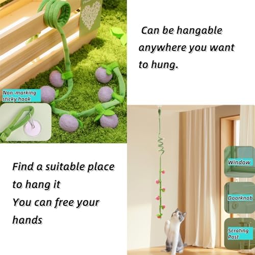 3Pcs Cat Spring Toys with Ball ，Fruit Design， Hanging Kitten Toys Pets ，Interactive Toy Cat Ball Toys with Bell ，Long Tail Elastic Soft Plush Cat Toys for Indoor Kitten and Cats (Fruit, 3pcs) - Image 5