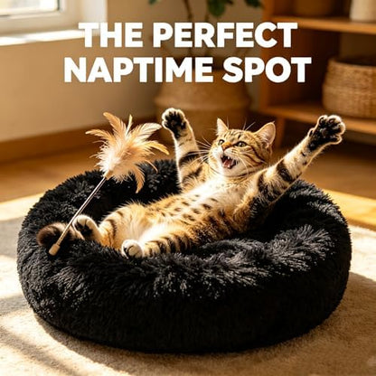Cat Beds for Indoor Cats - Cat Bed Washable 20/24 inches, Dog Beds for Small Medium Dogs, Anti Anxiety Round Fluffy Plush Faux Fur Cat Bed, Thick Bottom (Dark, Medium) - Image 3