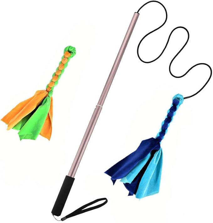 GoodsBeauty Flirt Pole for Dogs - Extendable Flirt Pole with 2pcs Fleece Lure Tugs for Dog Outdoor Entertainment, Train and Exercise, New Coffee