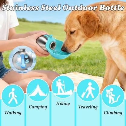 Dog Water Bottle Portable - Travel Dogs Walking Bottles for Drinking 2 in 1 Foldable Stainless Steel Pet Waters Dispenser Silicone Bowl Leakproof for Puppy Outdoor - Image 4