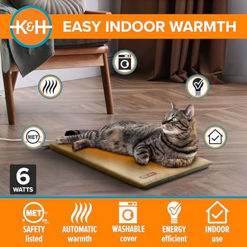 K&H Heated Cat Bed, Thermo-Kitty Mat Indoor, Safety Listed, 6W, Sage/Tan - Image 5