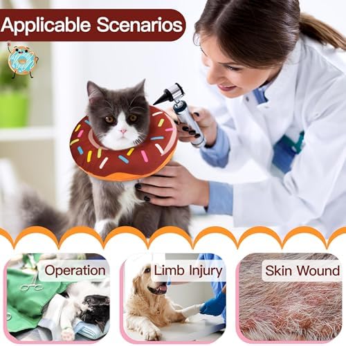 Cat Cone Collar Soft, Cute Cat Donut Collar After Surgery, Adjustable Kitten Recovery Cones to Stop Licking, Lightweight Neck Elizabethan Collars for Cats Kittens (Brown, Medium) - Image 3