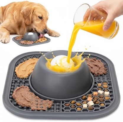 Lick Mat Slow Feeder Dog Bowls with Rolling Ball for Liquid and Thick Treat,Anti-Slip 5/6 Cup Pet Licking Toy for Large Medium Small Dogs and Cats by Silaoburi