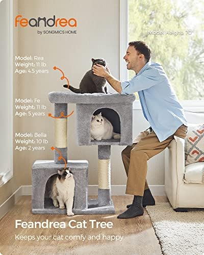 Feandrea Cat Tree, 40.6-Inch Tall Cat Tower, Cute Plush Condo, Light Gray - Image 2