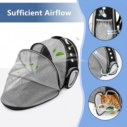 Expandable Cat Carrier Backpack with Bubble Window and Mesh, Black - Image 5