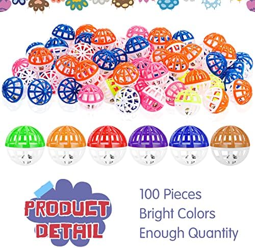 Hungdao 100 Pcs Bulk Cat Toys Balls, Plastic Cat Crinkle Ball with Bells - Image 3